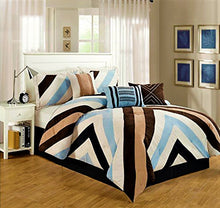 Load image into Gallery viewer, DETROIT 7pc Microsuede Comforter Set (Blue &amp; Brown)