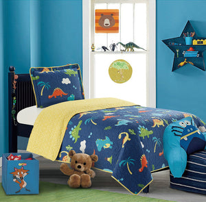 All American Collection Navy-Yellow Dinosaur Printed Bedspread Set