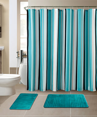 15-Piece Stripe Design Bathroom Set With Matching Shower Curtain